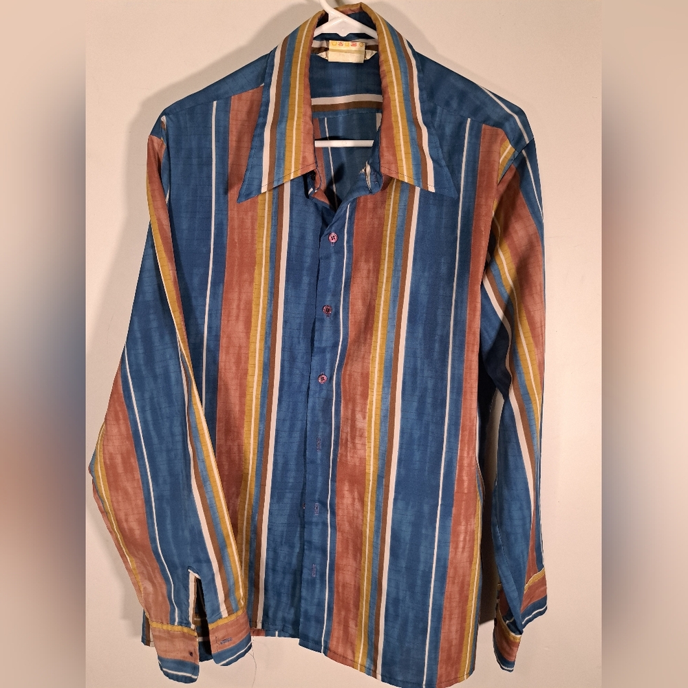 VINTAGE Carriage Men's Colourful Dress Shirt Large